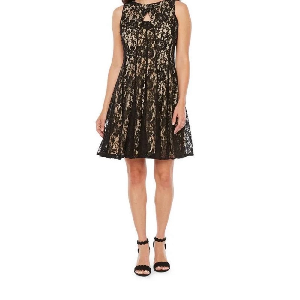 Danny & Nicole Black Lace Dress A-Line  with Nude Lining Size 12